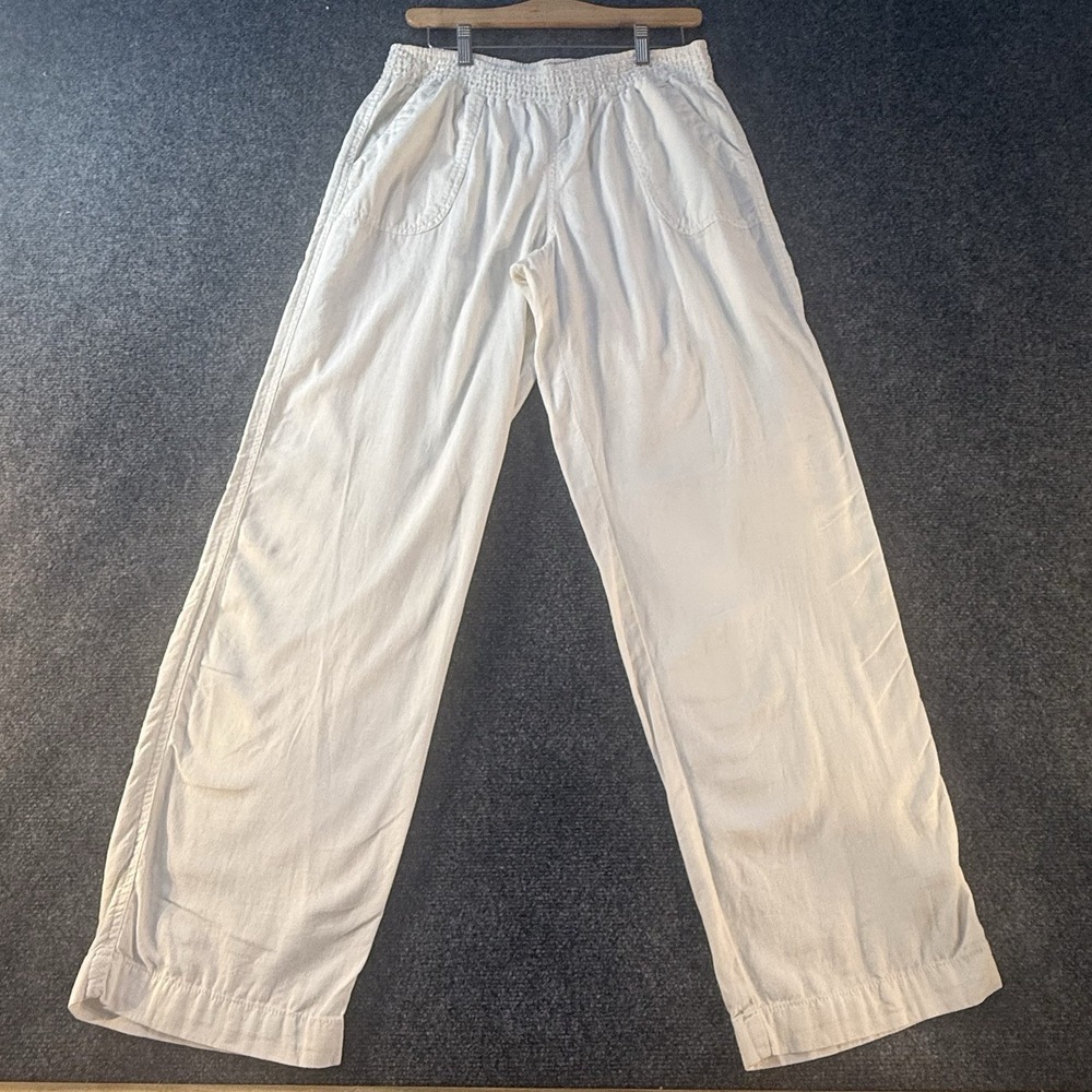 Sonoma Straight Linen‎ Rayon Pull On Wide Leg Pants Womens 12 White Pockets